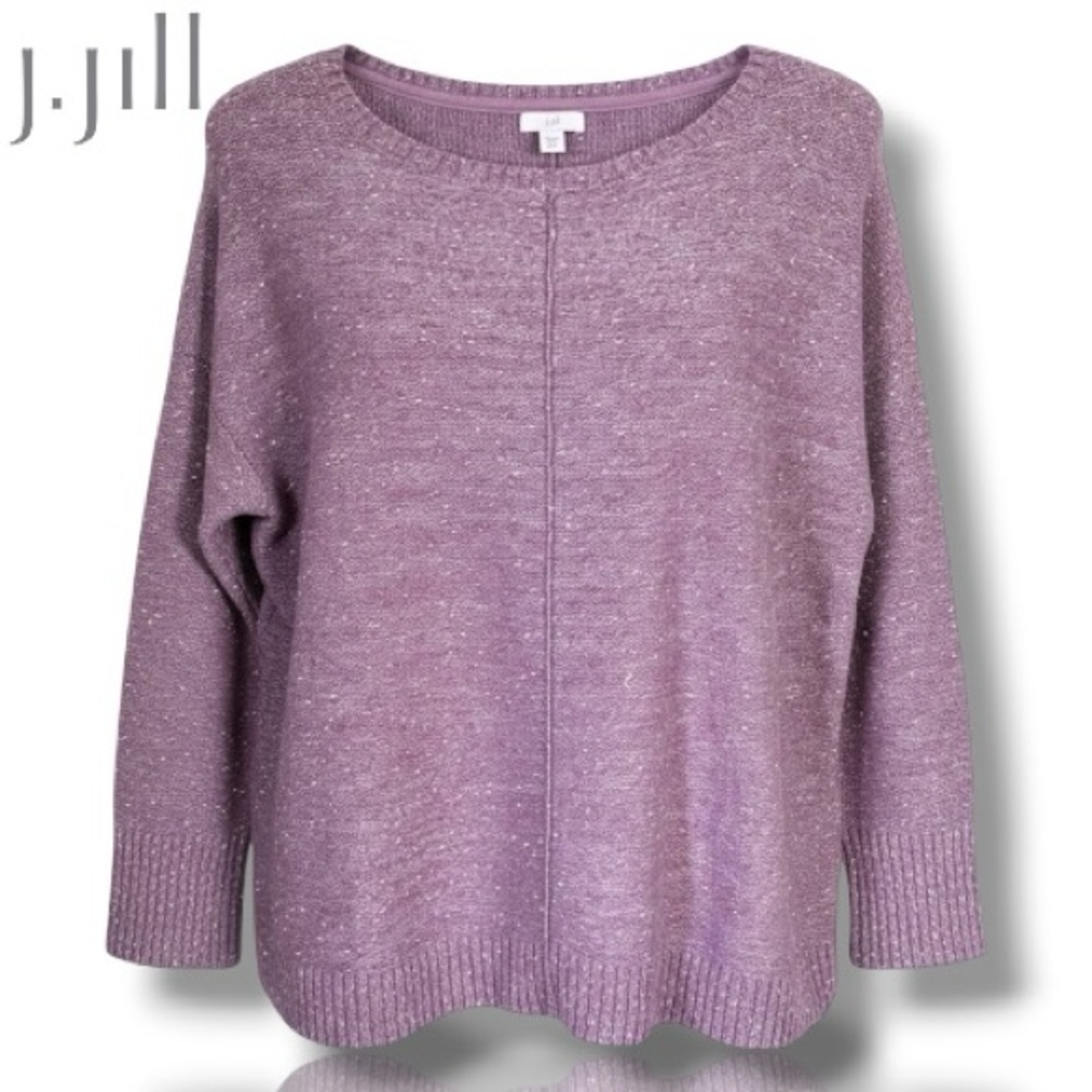 J Jill Women's Micro Tweed Seamed Sweater Lavender Purple Speckled Cotton | LP